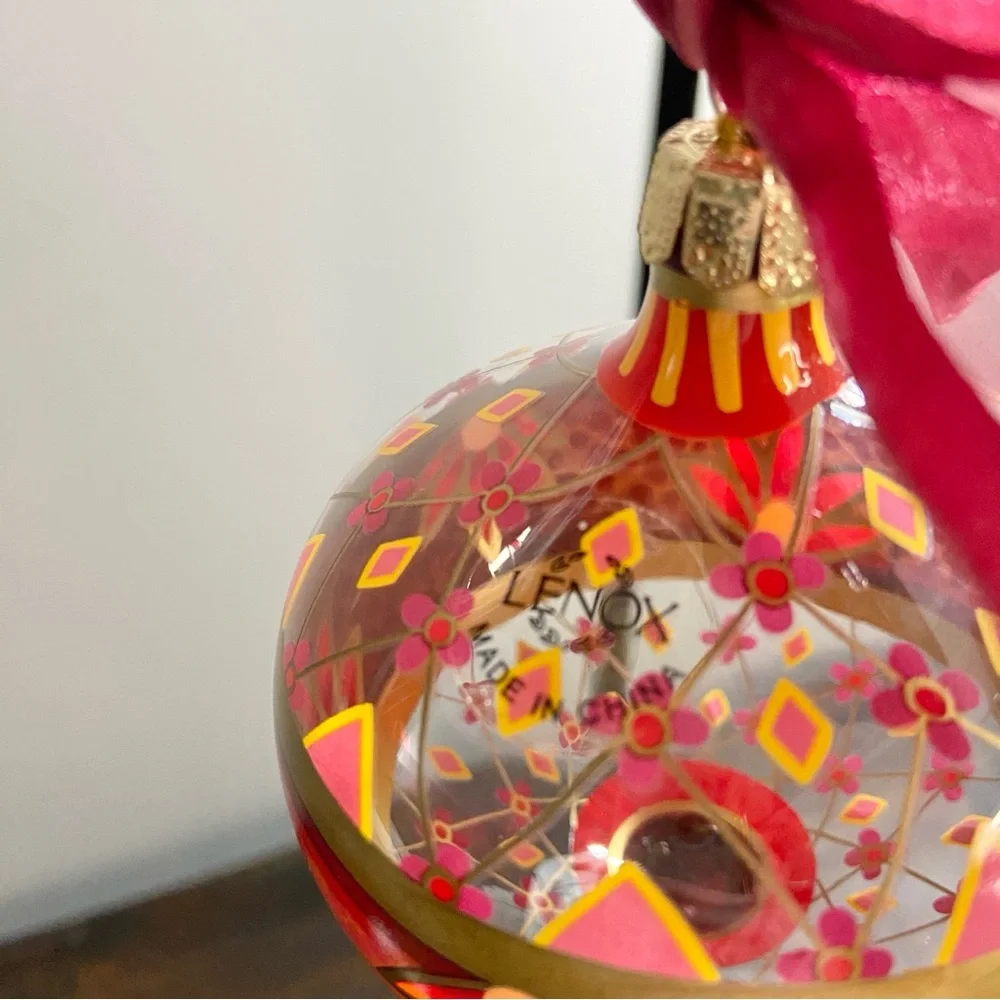 Lenox Hand Painted Gems Glass Christmas Bulb Ornaments Set of 2